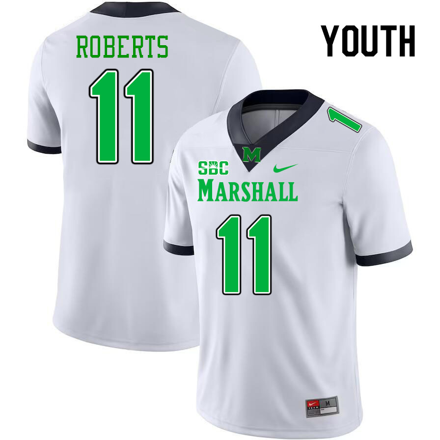 Youth #11 J.J. Roberts Marshall Thundering Herd SBC Conference College Football Jerseys Stitched-Whi